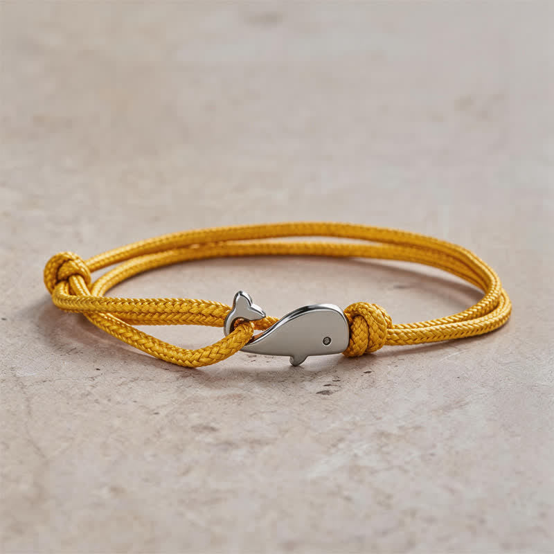Buddha Stones Double Wrap Braided Rope Whale Connection Bracelet