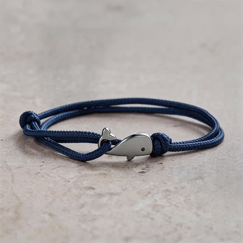 Buddha Stones Double Wrap Braided Rope Whale Connection Bracelet