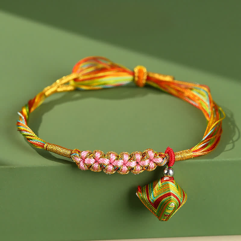 Buddha Stones Multiple Colorful String Zongzi Peach Blossoms Connection Bracelet