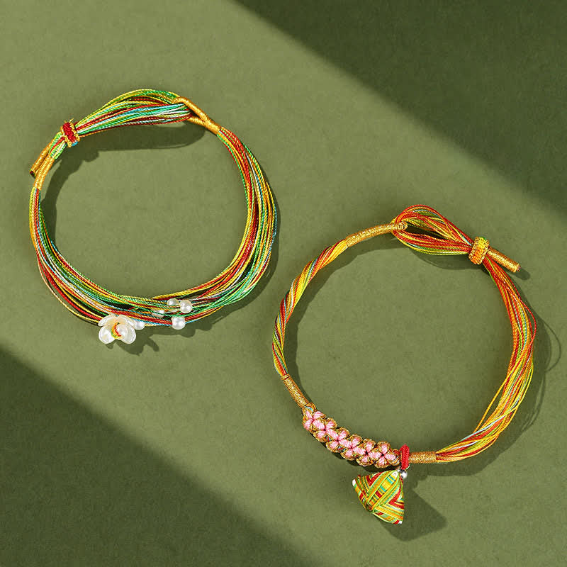 Buddha Stones Multiple Colorful String Zongzi Peach Blossoms Connection Bracelet