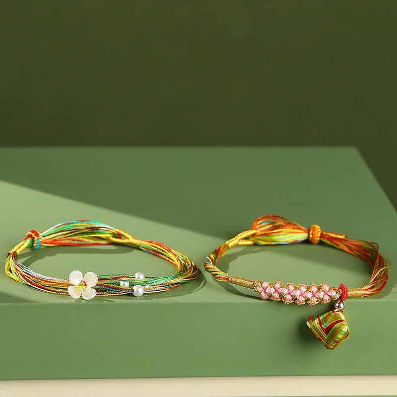 Buddha Stones Multiple Colorful String Zongzi Peach Blossoms Connection Bracelet