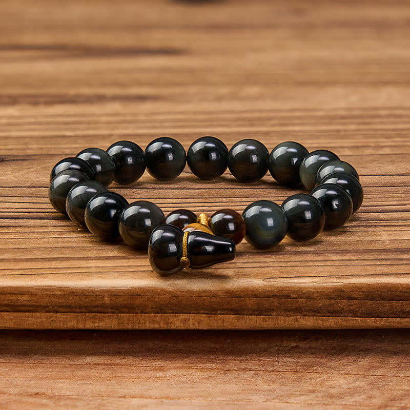 Buddha Stones Rainbow Obsidian Gourd Protection Vintage Chinese Bracelet