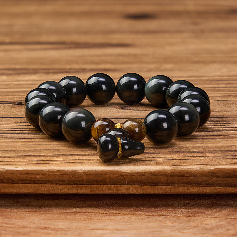 Buddha Stones Rainbow Obsidian Gourd Protection Vintage Chinese Bracelet