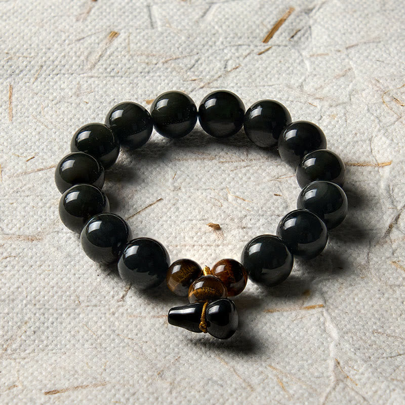 Buddha Stones Rainbow Obsidian Gourd Protection Vintage Chinese Bracelet