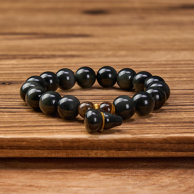 Buddha Stones Rainbow Obsidian Gourd Protection Vintage Chinese Bracelet