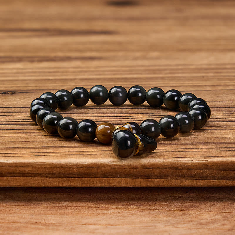 Buddha Stones Rainbow Obsidian Gourd Protection Vintage Chinese Bracelet