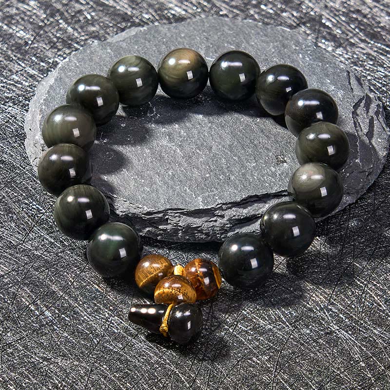 Buddha Stones Rainbow Obsidian Gourd Protection Vintage Chinese Bracelet