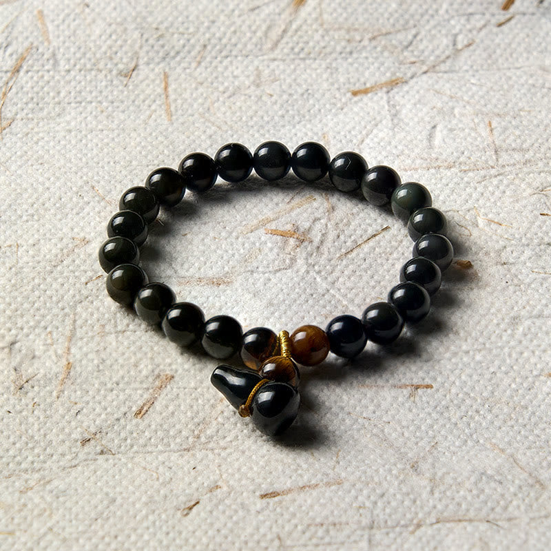 Buddha Stones Rainbow Obsidian Gourd Protection Vintage Chinese Bracelet