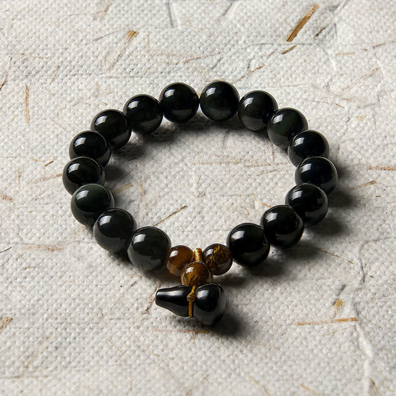 Buddha Stones Rainbow Obsidian Gourd Protection Vintage Chinese Bracelet