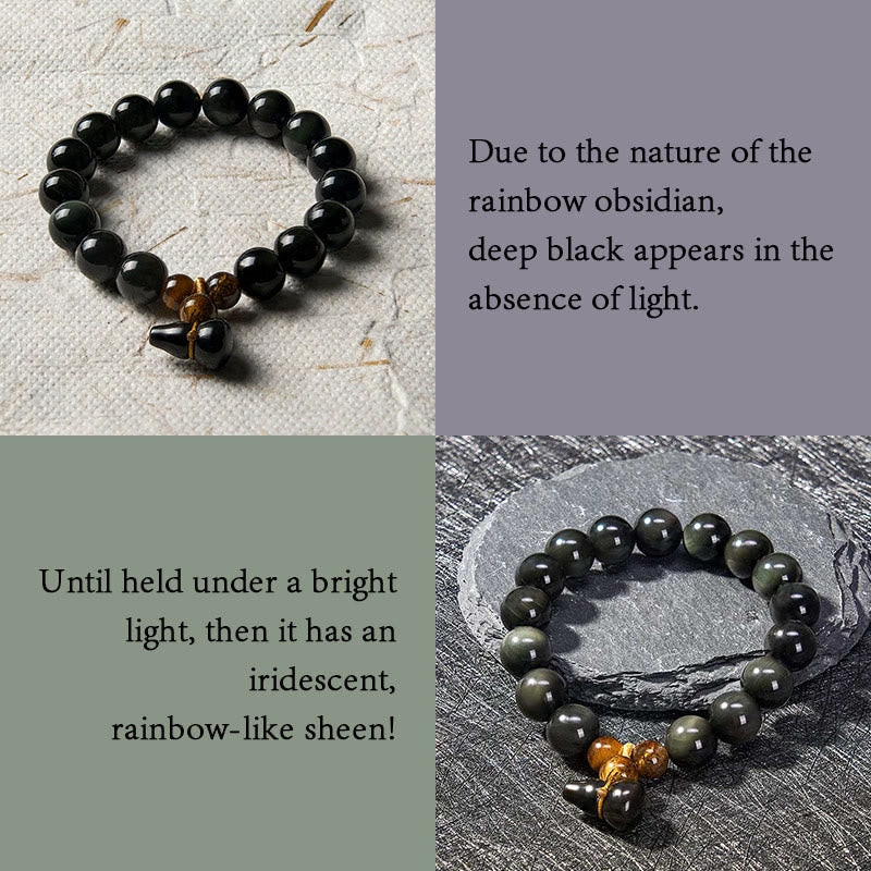 Buddha Stones Rainbow Obsidian Gourd Protection Vintage Chinese Bracelet