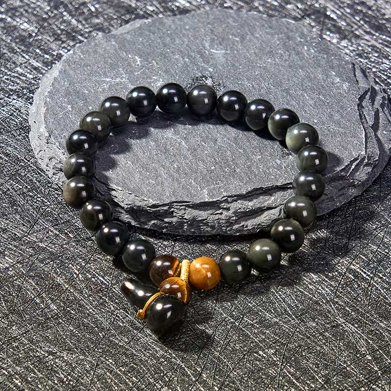 Buddha Stones Rainbow Obsidian Gourd Protection Vintage Chinese Bracelet