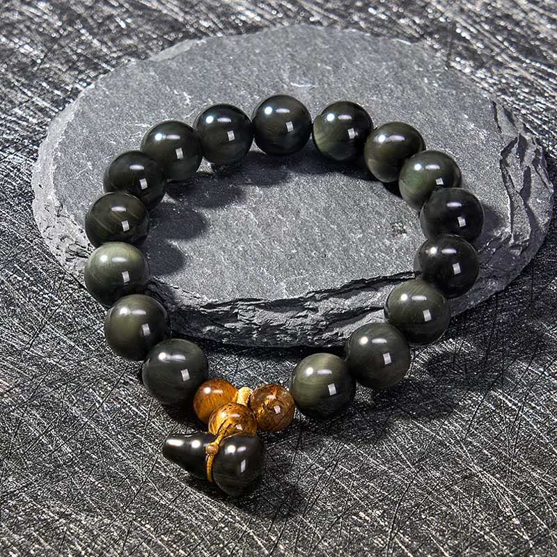 Buddha Stones Rainbow Obsidian Gourd Protection Vintage Chinese Bracelet