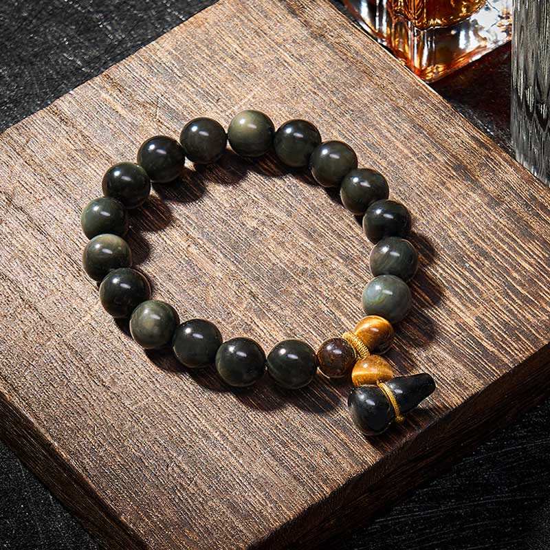 Buddha Stones Rainbow Obsidian Gourd Protection Vintage Chinese Bracelet