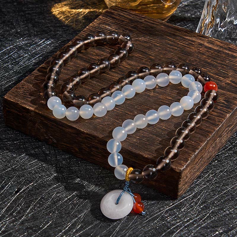 Buddha Stones Ice Obsidian And White Chalcedony Peace Buckle Serenity Multi Wrap Bracelet