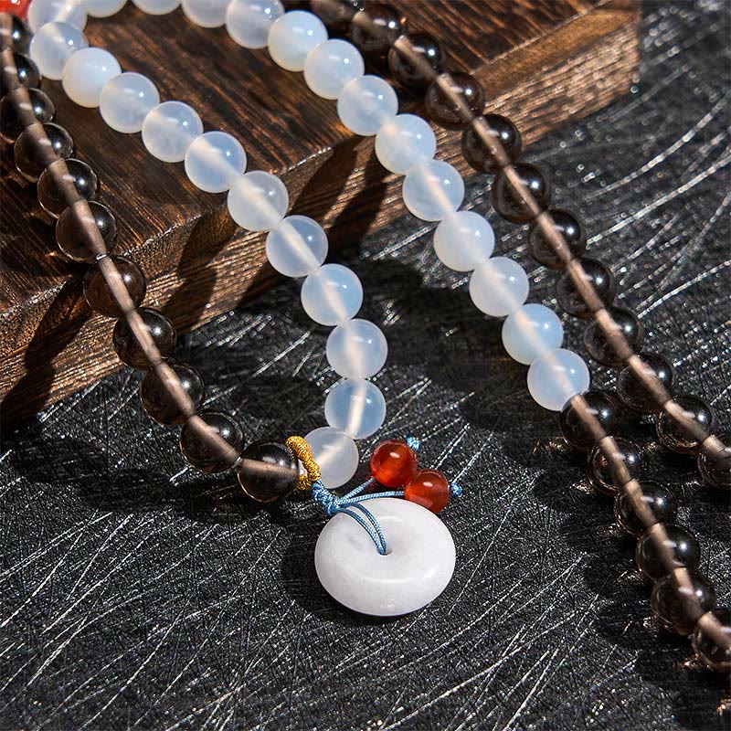 Buddha Stones Ice Obsidian And White Chalcedony Peace Buckle Serenity Multi Wrap Bracelet