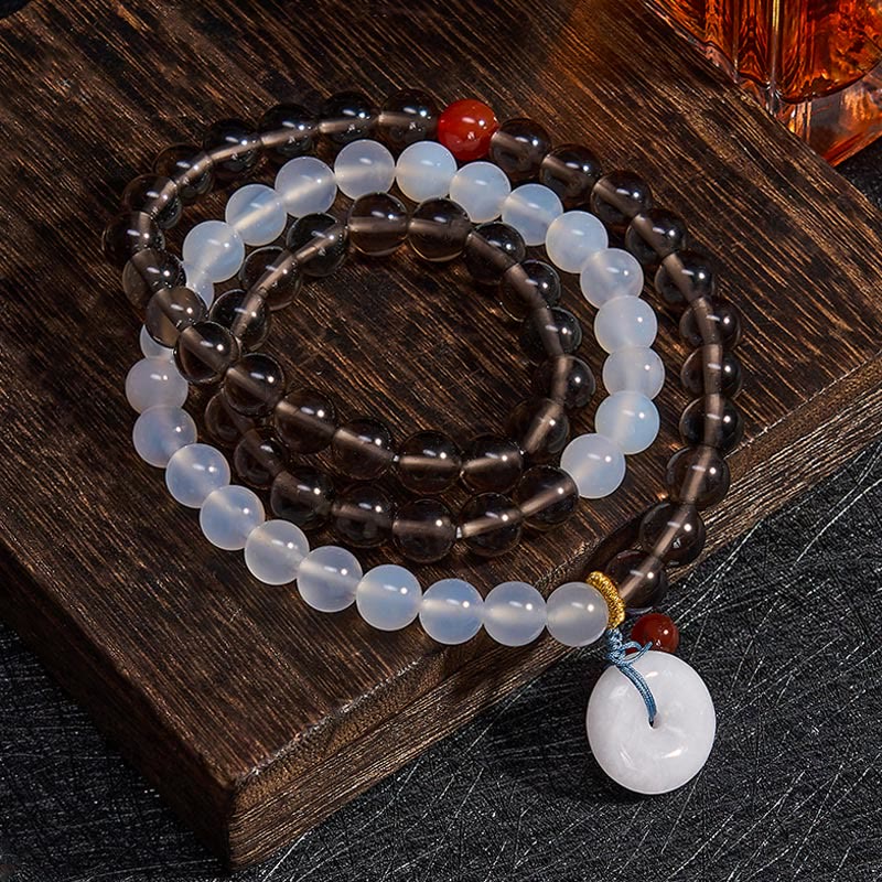 Buddha Stones Ice Obsidian And White Chalcedony Peace Buckle Serenity Multi Wrap Bracelet