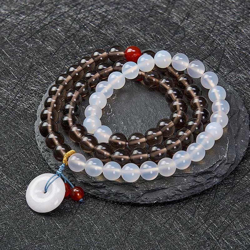 Buddha Stones Ice Obsidian And White Chalcedony Peace Buckle Serenity Multi Wrap Bracelet
