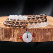 Buddha Stones Ice Obsidian And White Chalcedony Peace Buckle Serenity Multi Wrap Bracelet