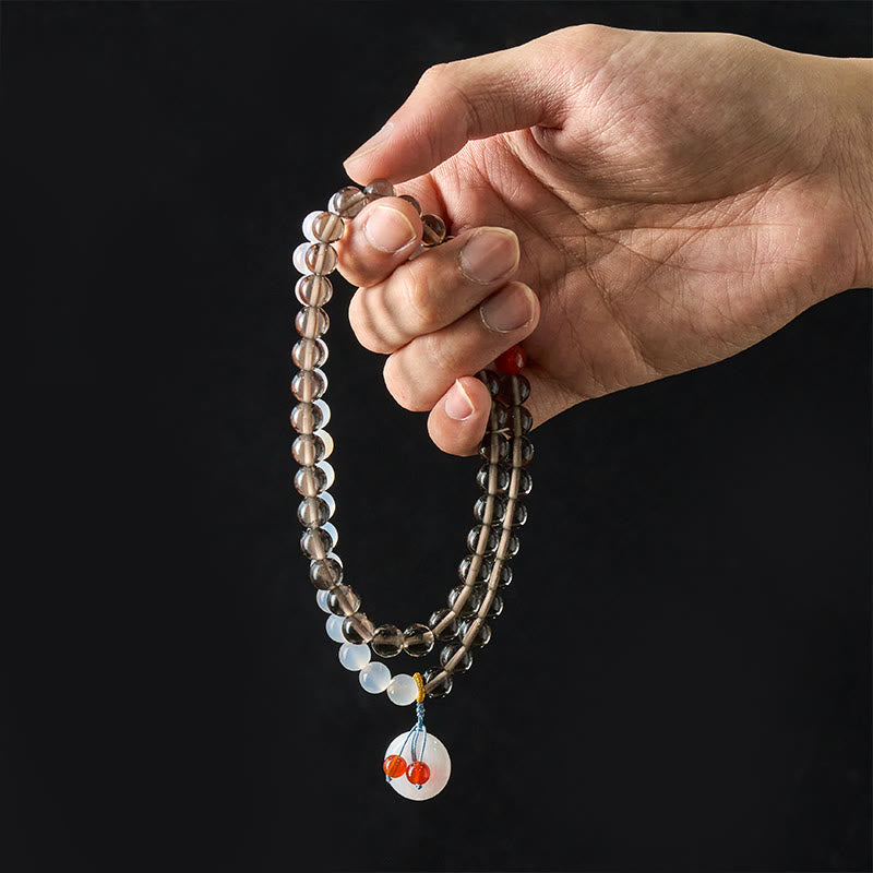 Buddha Stones Ice Obsidian And White Chalcedony Peace Buckle Serenity Multi Wrap Bracelet