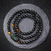 Buddha Stones PiXiu Rainbow Obsidian Black Obsidian Wealth Hand Carved Bead Bracelet