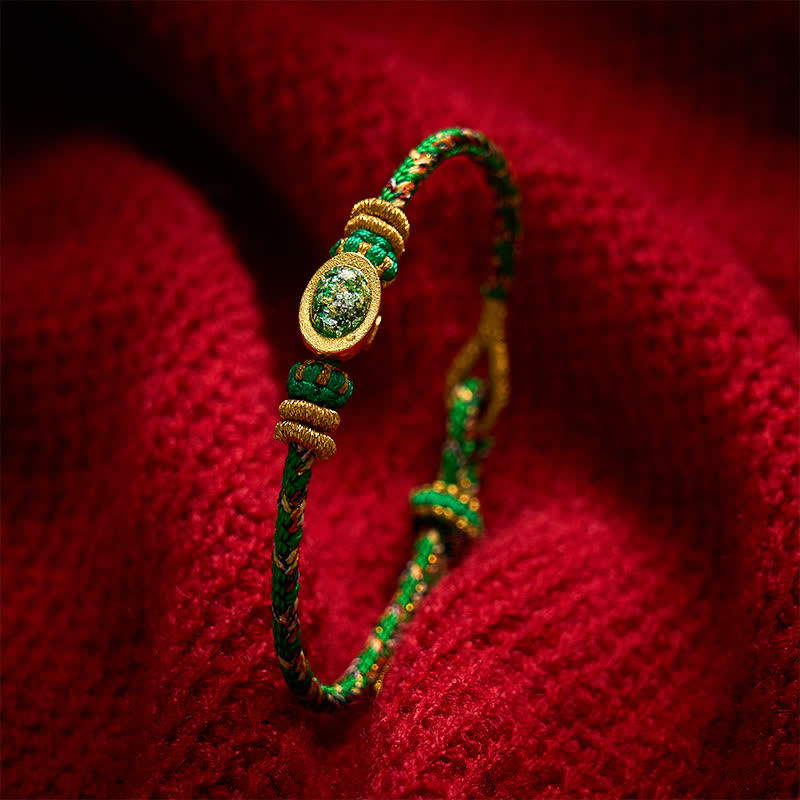 EverestArtstudios Five Color Hand Woven Green String Green Ingots And Plum Blossom Amulets Protection Adjustable Bracelet