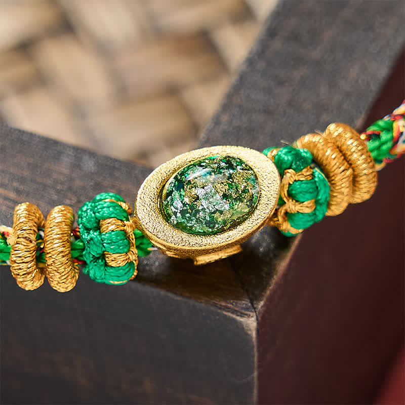 EverestArtstudios Five Color Hand Woven Green String Green Ingots And Plum Blossom Amulets Protection Adjustable Bracelet