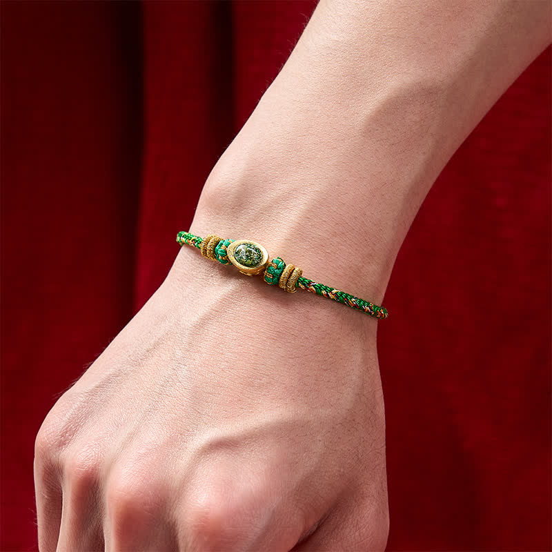 Buddha Stones Five Color Hand Woven Green String Green Ingots And Plum Blossom Amulets Protection Adjustable Bracelet
