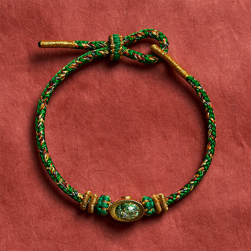 Buddha Stones Five Color Hand Woven Green String Green Ingots And Plum Blossom Amulets Protection Adjustable Bracelet