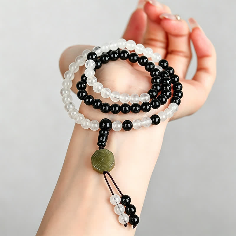 Buddha Stones Black Obsidian Bagua Protection Hand Beaded Bracelet