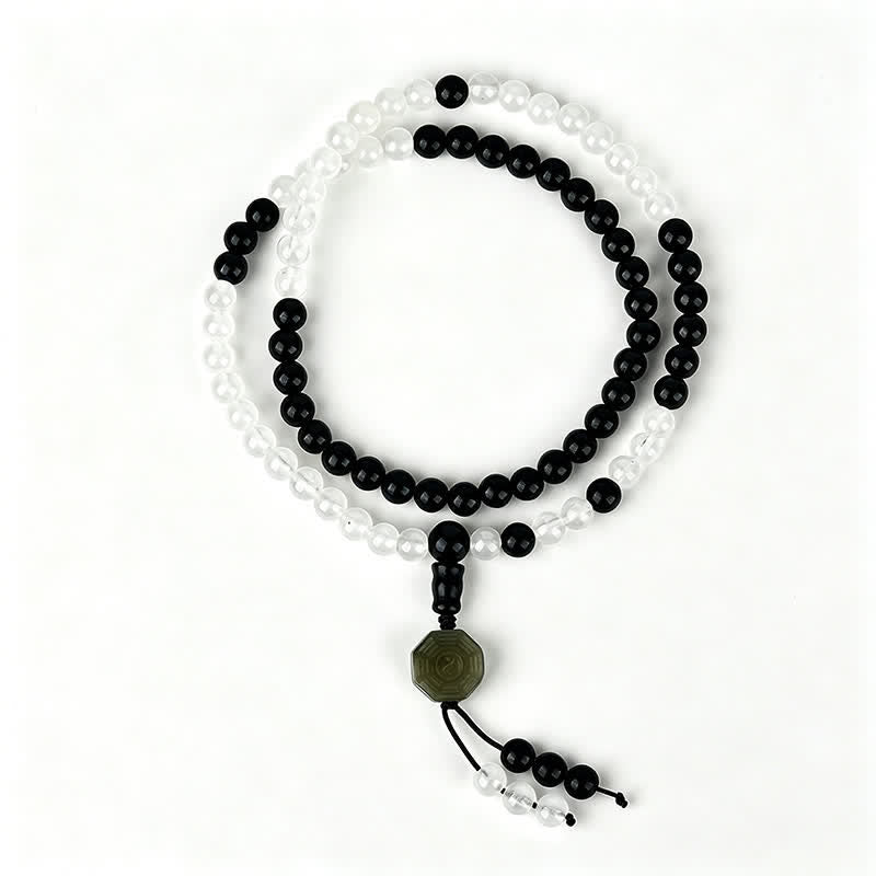 Buddha Stones Black Obsidian Bagua Protection Hand Beaded Bracelet