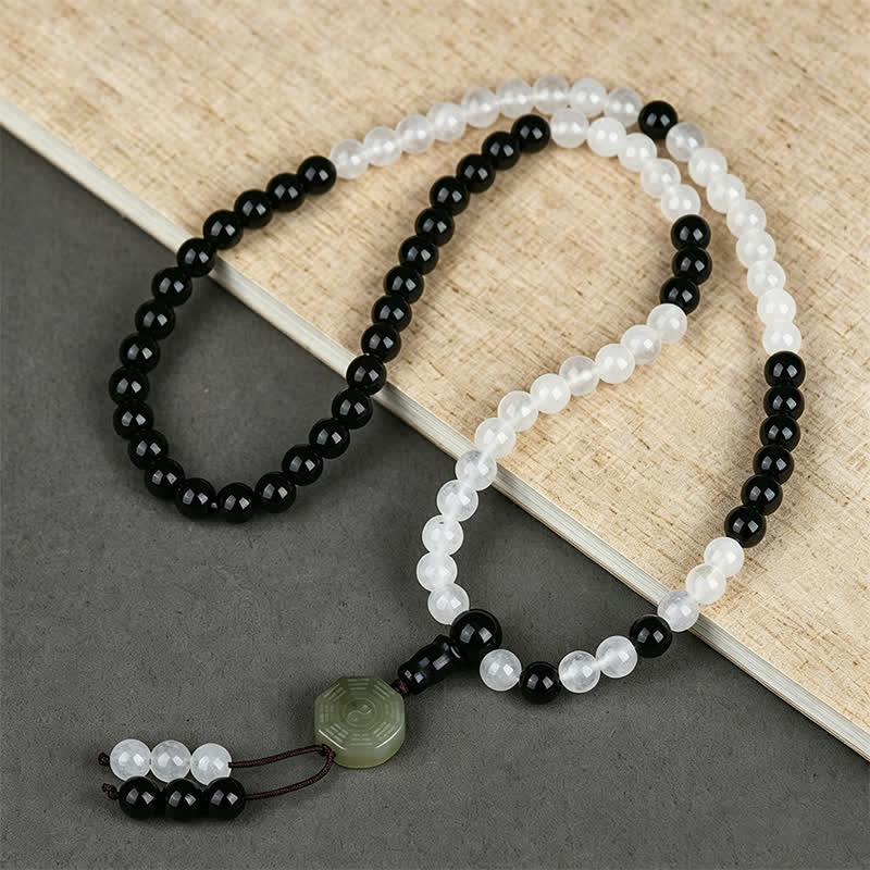 Buddha Stones Black Obsidian Bagua Protection Hand Beaded Bracelet