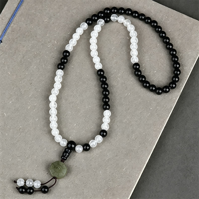 Buddha Stones Black Obsidian Bagua Protection Hand Beaded Bracelet