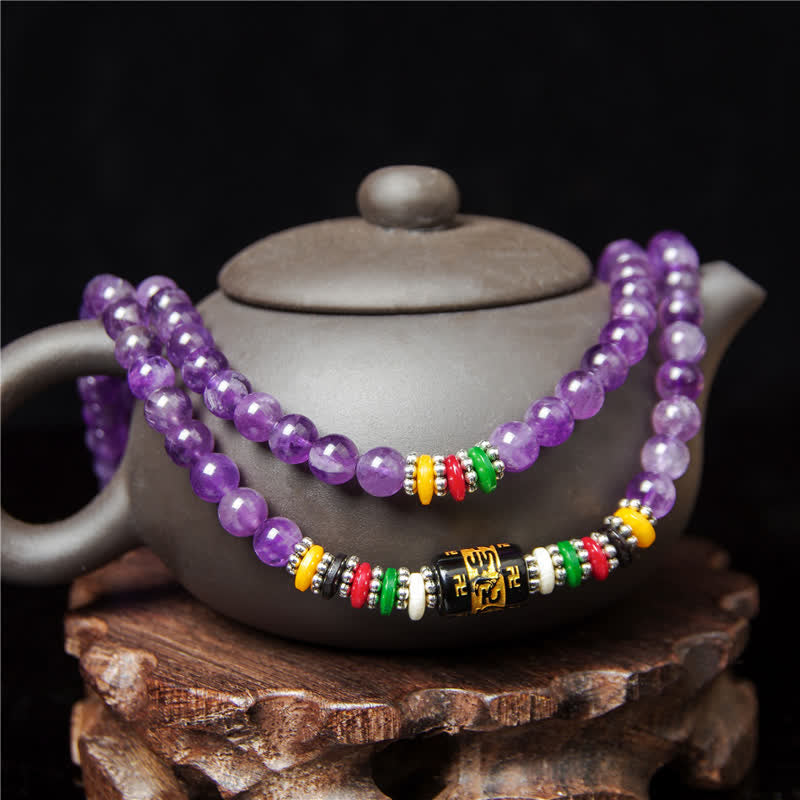 Buddha Stones Amethyst Om Mani Padme Hum Purity Prayer 108 Bead Mala