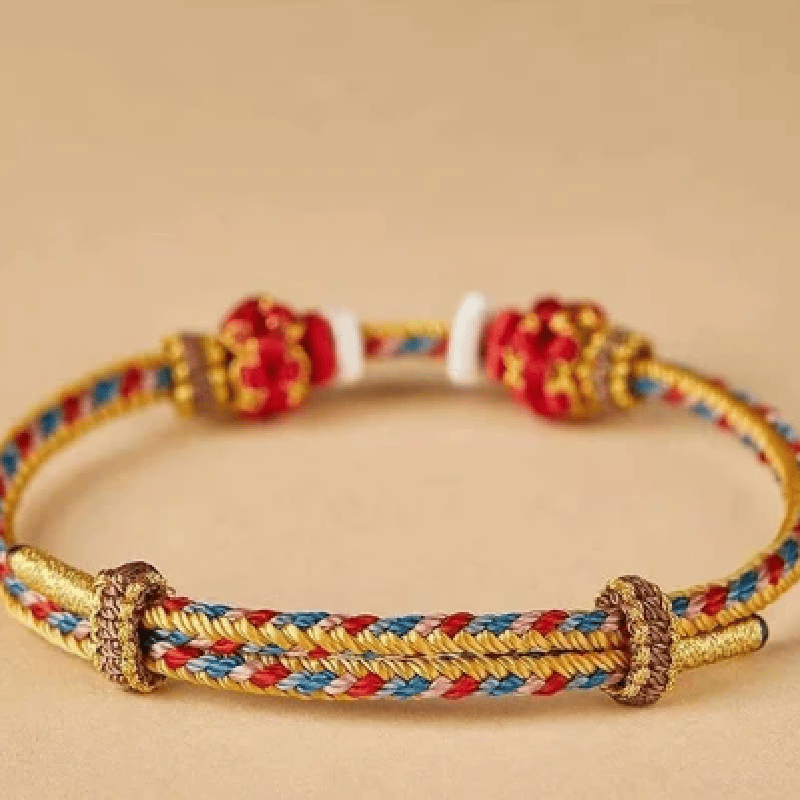 Buddha Stones Protection Colorful String Bagua Chinese Coin Hand-Woven Tibetan Braided Bracelet