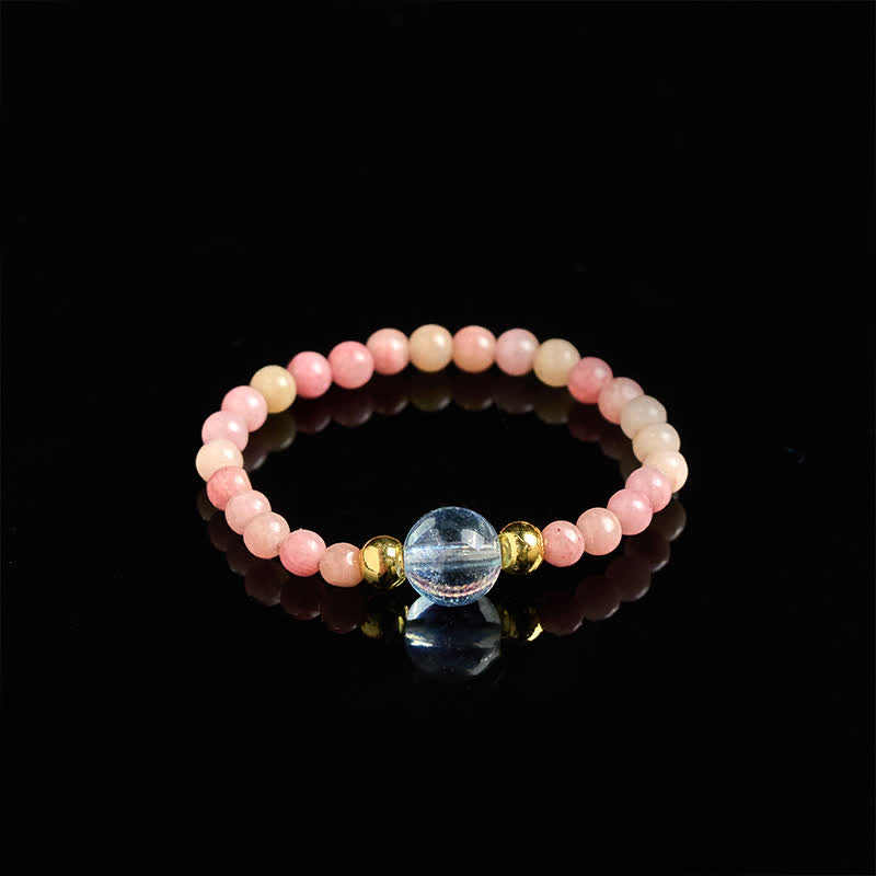 Buddha Stones 2mm Mini Beads Natural Rhodonite Aquamarine Topaz Rose Quartz Healing Elastic Ring