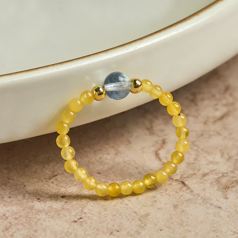 Buddha Stones 2mm Mini Beads Natural Rhodonite Aquamarine Topaz Rose Quartz Healing Elastic Ring