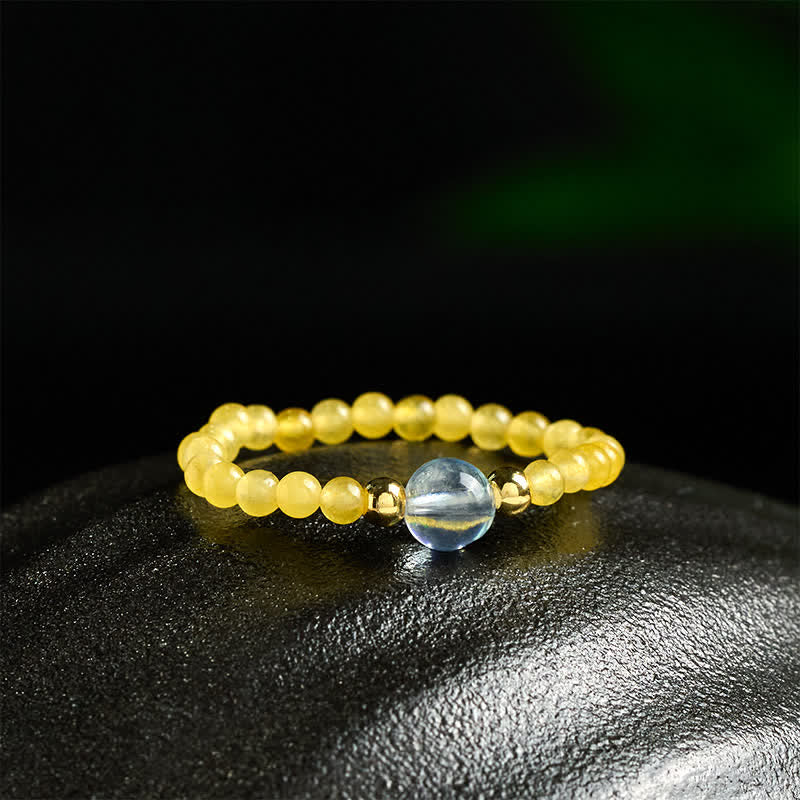 Buddha Stones 2mm Mini Beads Natural Rhodonite Aquamarine Topaz Rose Quartz Healing Elastic Ring