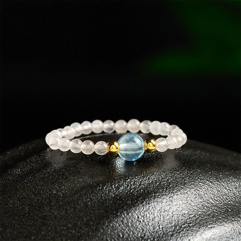 Buddha Stones 2mm Mini Beads Natural Rhodonite Aquamarine Topaz Rose Quartz Healing Elastic Ring