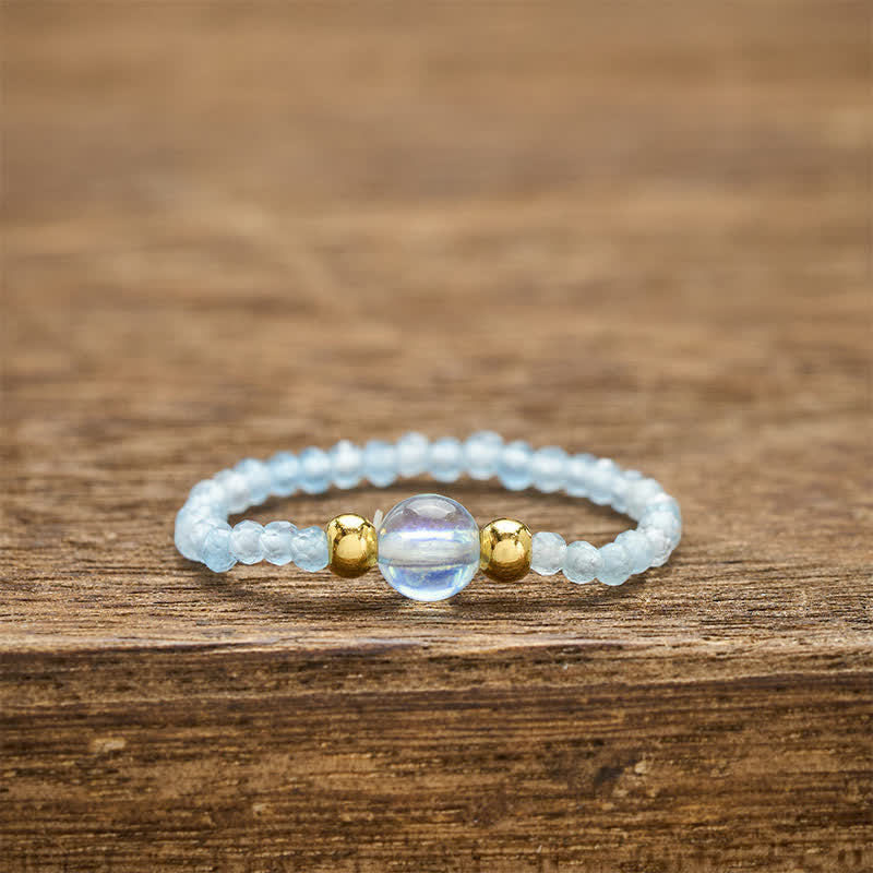 Buddha Stones 2mm Mini Beads Natural Rhodonite Aquamarine Topaz Rose Quartz Healing Elastic Ring