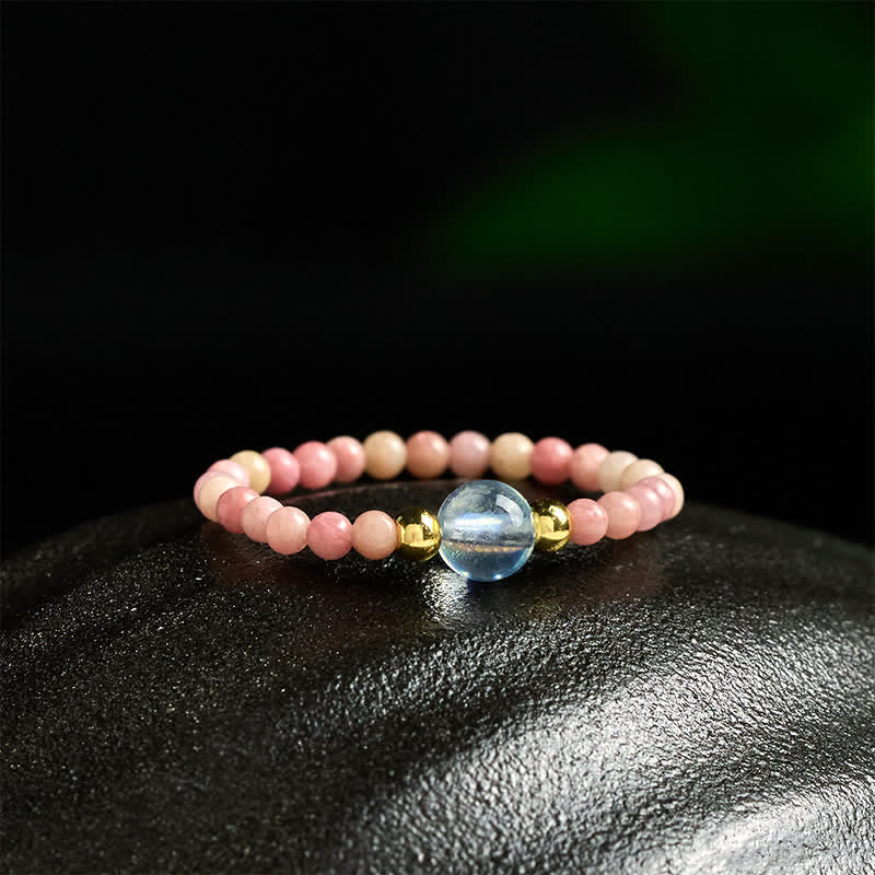 Buddha Stones 2mm Mini Beads Natural Rhodonite Aquamarine Topaz Rose Quartz Healing Elastic Ring