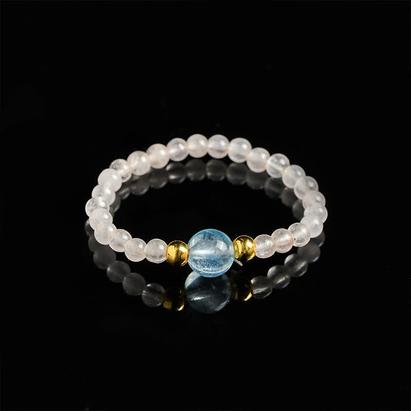 Buddha Stones 2mm Mini Beads Natural Rhodonite Aquamarine Topaz Rose Quartz Healing Elastic Ring