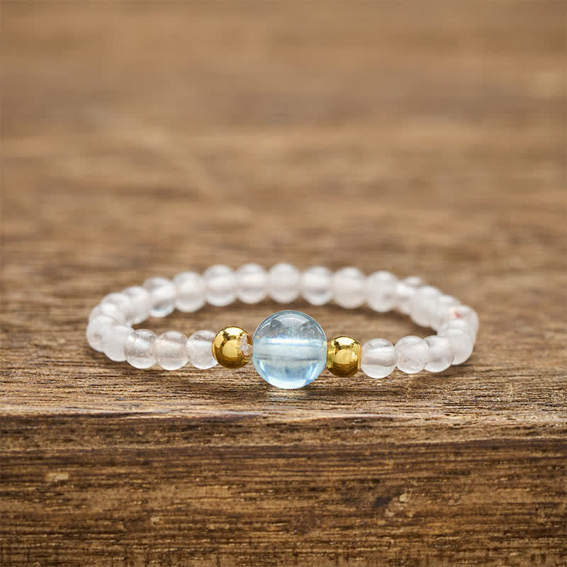 Buddha Stones 2mm Mini Beads Natural Rhodonite Aquamarine Topaz Rose Quartz Healing Elastic Ring