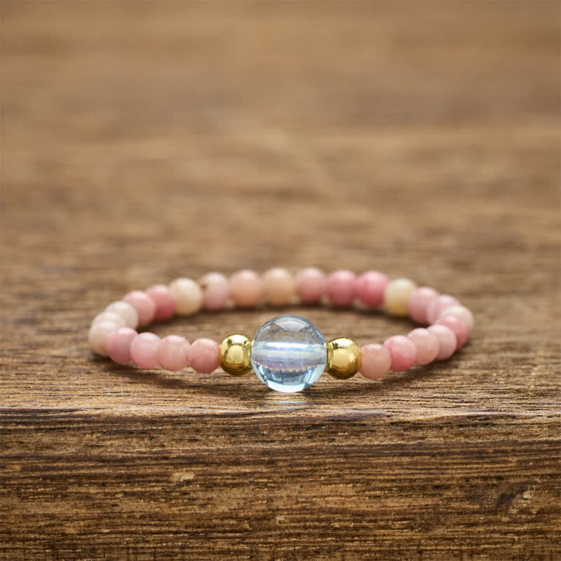 Buddha Stones 2mm Mini Beads Natural Rhodonite Aquamarine Topaz Rose Quartz Healing Elastic Ring