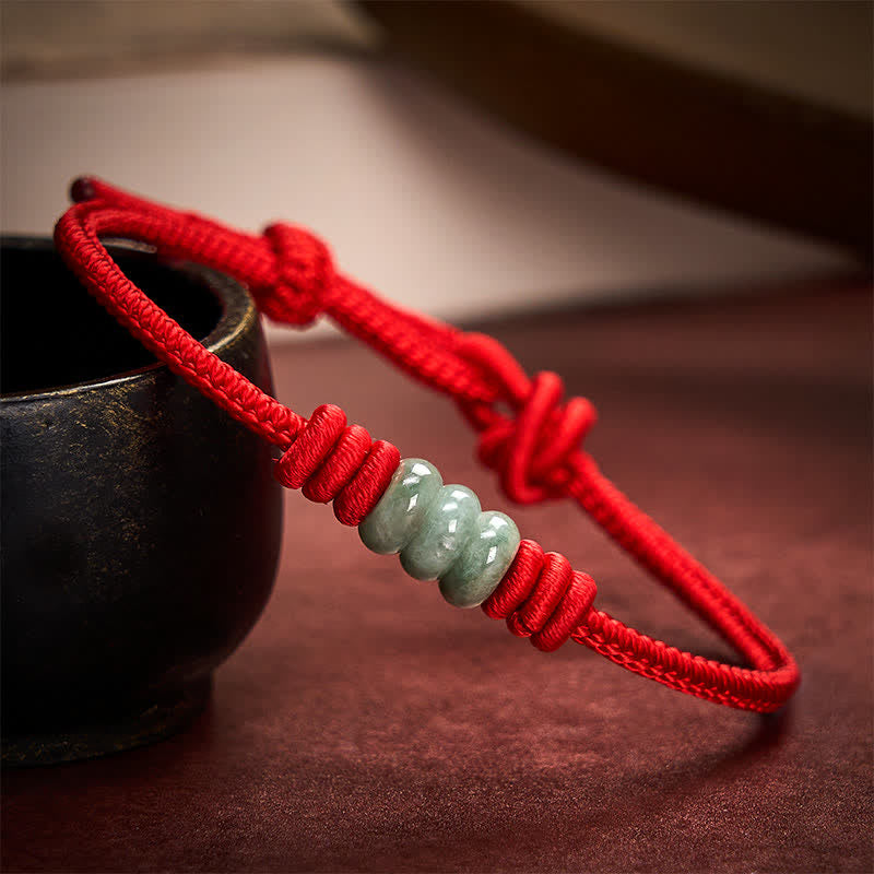 EverestArtstudios Handmade Red String Jade Protection Braided Sliding Knot Bracelet