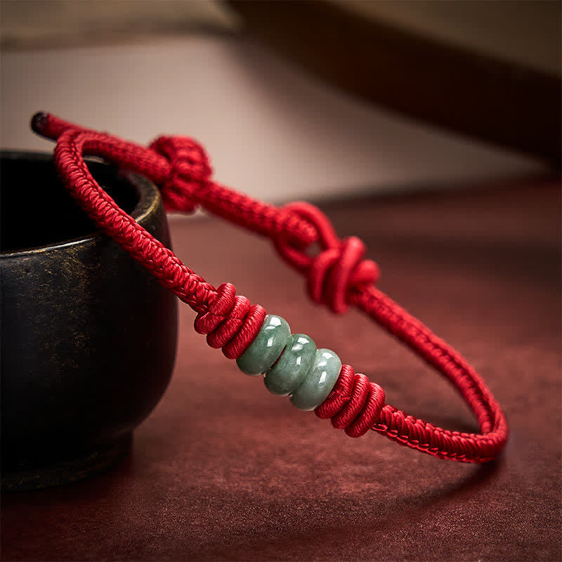 EverestArtstudios Handmade Red String Jade Protection Braided Sliding Knot Bracelet