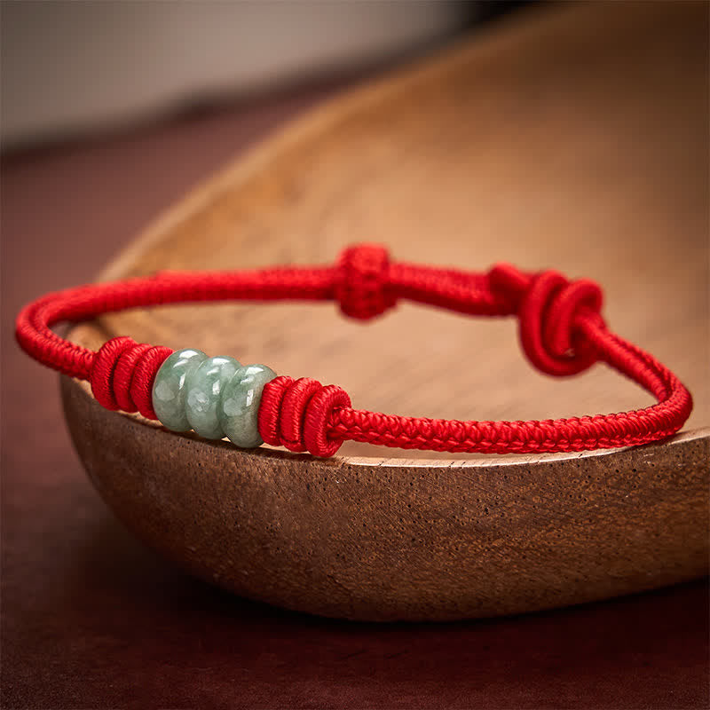 EverestArtstudios Handmade Red String Jade Protection Braided Sliding Knot Bracelet
