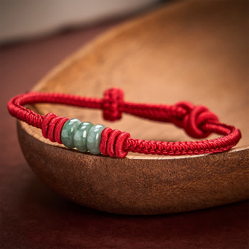 EverestArtStudios Handmade Red String Jade Protection Braided Sliding Knot Bracelet