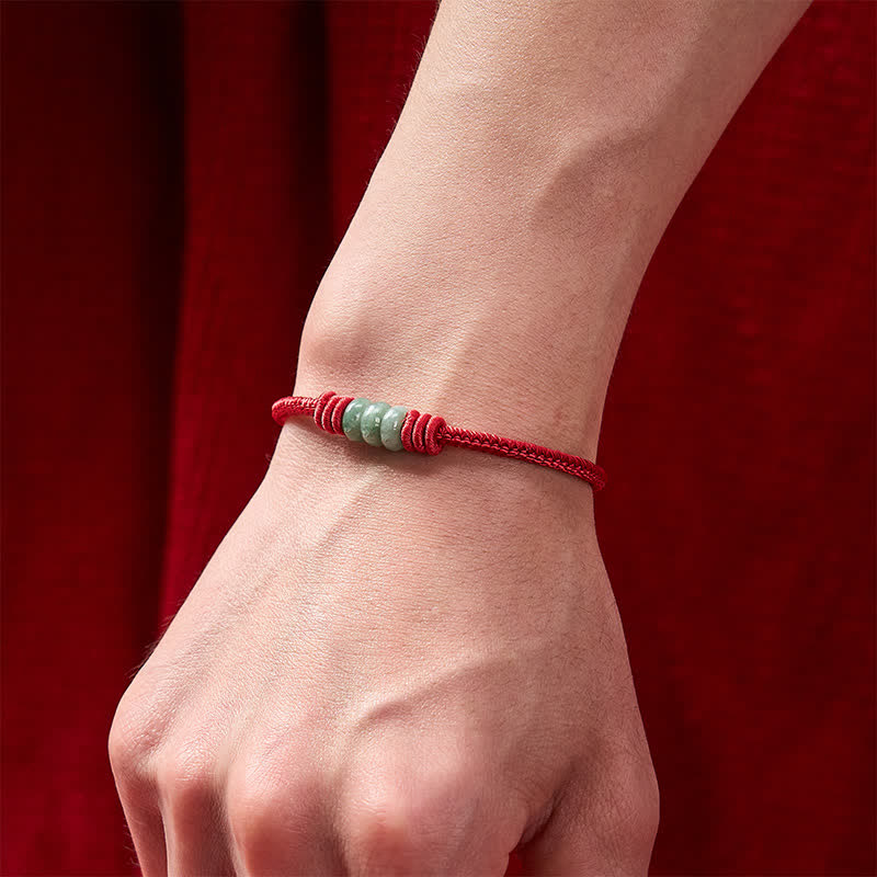 EverestArtStudios Handmade Red String Jade Protection Braided Sliding Knot Bracelet