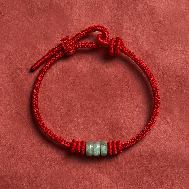 EverestArtstudios Handmade Red String Jade Protection Braided Sliding Knot Bracelet