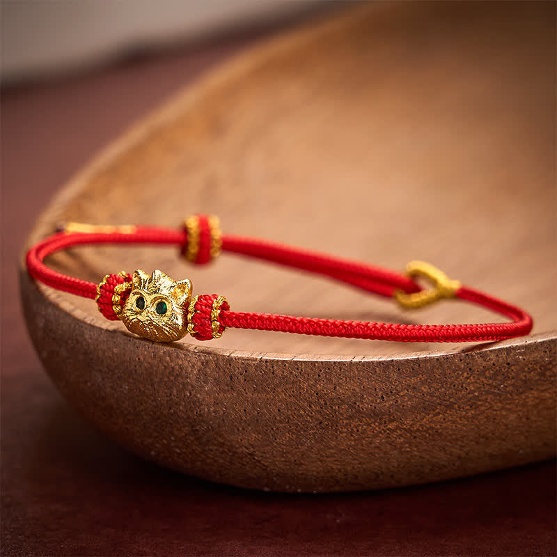 Buddha Stones Hand Woven Red String Cute Cat Luck Bracelet